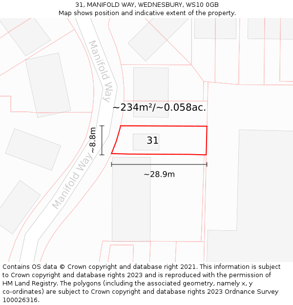 31, MANIFOLD WAY, WEDNESBURY, WS10 0GB: Plot and title map