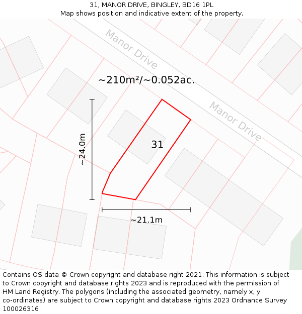31, MANOR DRIVE, BINGLEY, BD16 1PL: Plot and title map