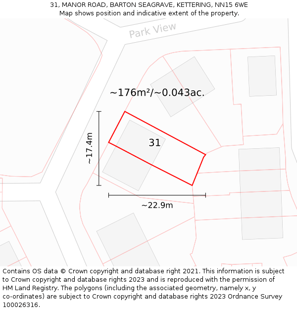31, MANOR ROAD, BARTON SEAGRAVE, KETTERING, NN15 6WE: Plot and title map