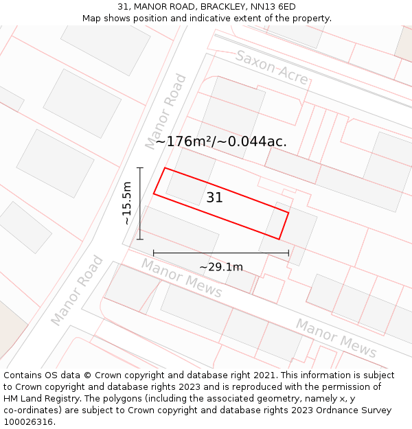 31, MANOR ROAD, BRACKLEY, NN13 6ED: Plot and title map