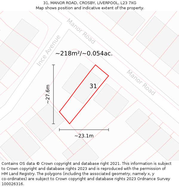 31, MANOR ROAD, CROSBY, LIVERPOOL, L23 7XG: Plot and title map