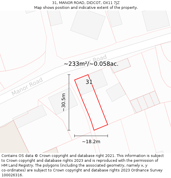 31, MANOR ROAD, DIDCOT, OX11 7JZ: Plot and title map