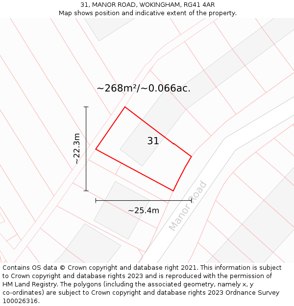 31, MANOR ROAD, WOKINGHAM, RG41 4AR: Plot and title map