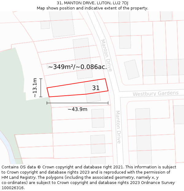 31, MANTON DRIVE, LUTON, LU2 7DJ: Plot and title map