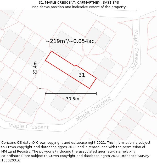 31, MAPLE CRESCENT, CARMARTHEN, SA31 3PS: Plot and title map
