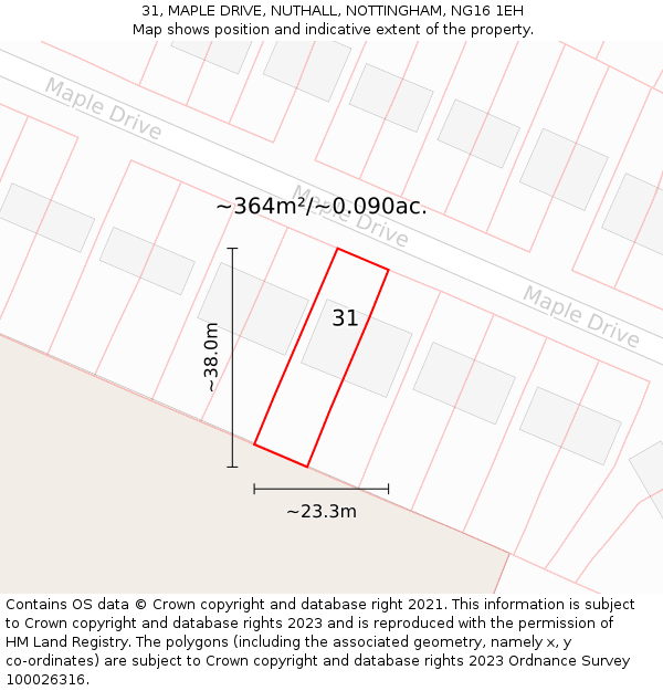31, MAPLE DRIVE, NUTHALL, NOTTINGHAM, NG16 1EH: Plot and title map