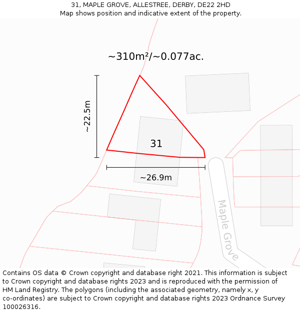 31, MAPLE GROVE, ALLESTREE, DERBY, DE22 2HD: Plot and title map