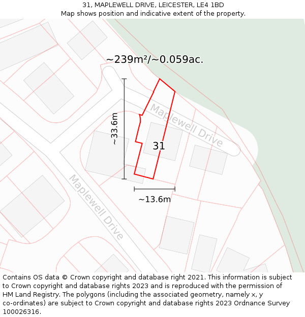 31, MAPLEWELL DRIVE, LEICESTER, LE4 1BD: Plot and title map