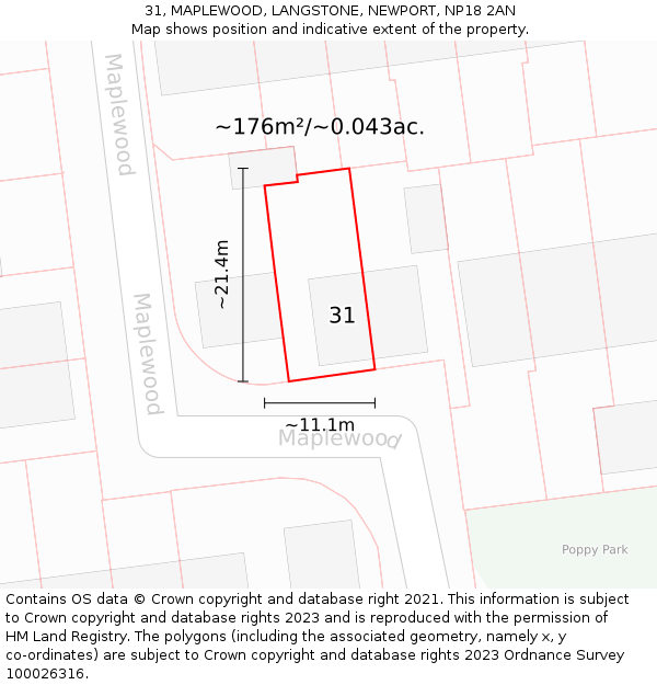 31, MAPLEWOOD, LANGSTONE, NEWPORT, NP18 2AN: Plot and title map