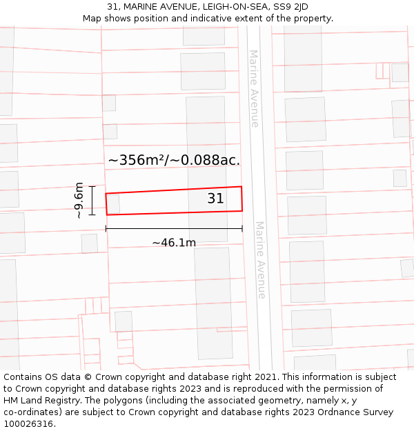 31, MARINE AVENUE, LEIGH-ON-SEA, SS9 2JD: Plot and title map