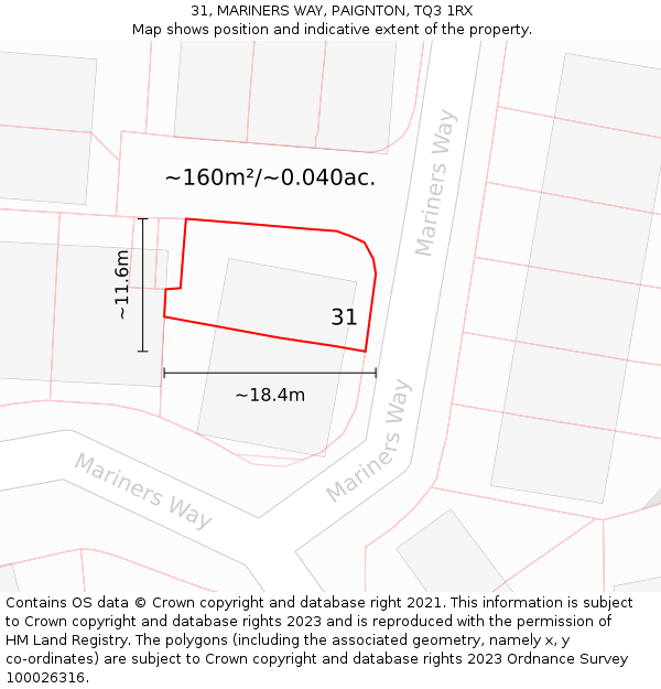 31, MARINERS WAY, PAIGNTON, TQ3 1RX: Plot and title map