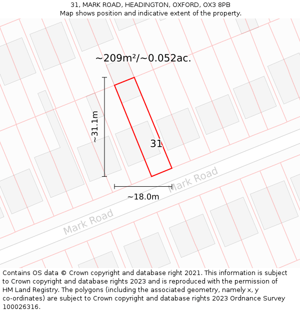 31, MARK ROAD, HEADINGTON, OXFORD, OX3 8PB: Plot and title map