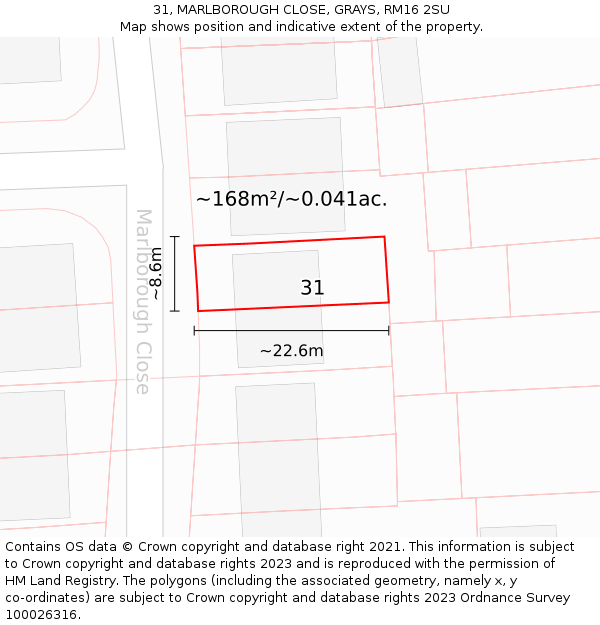 31, MARLBOROUGH CLOSE, GRAYS, RM16 2SU: Plot and title map