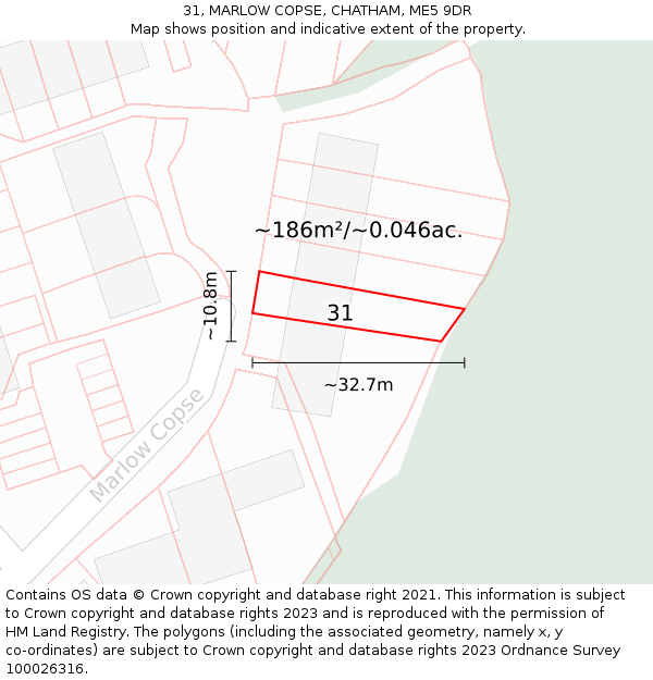 31, MARLOW COPSE, CHATHAM, ME5 9DR: Plot and title map