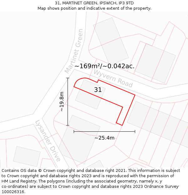 31, MARTINET GREEN, IPSWICH, IP3 9TD: Plot and title map