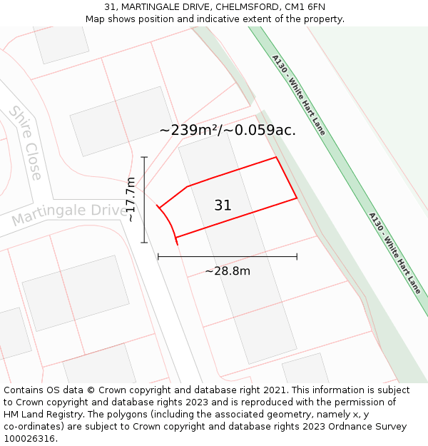 31, MARTINGALE DRIVE, CHELMSFORD, CM1 6FN: Plot and title map
