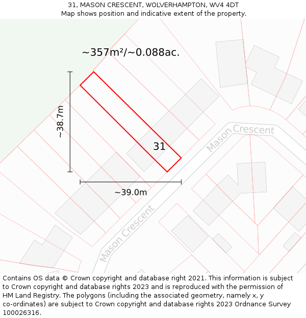 31, MASON CRESCENT, WOLVERHAMPTON, WV4 4DT: Plot and title map