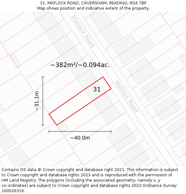 31, MATLOCK ROAD, CAVERSHAM, READING, RG4 7BP: Plot and title map
