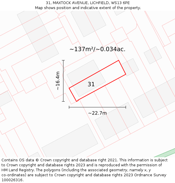 31, MAXTOCK AVENUE, LICHFIELD, WS13 6PE: Plot and title map