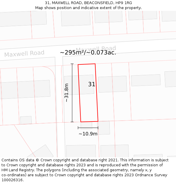 31, MAXWELL ROAD, BEACONSFIELD, HP9 1RG: Plot and title map