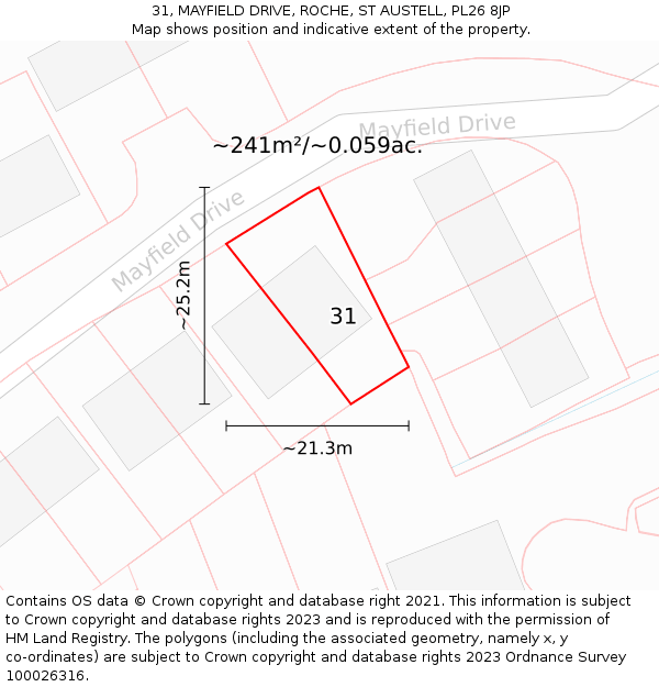 31, MAYFIELD DRIVE, ROCHE, ST AUSTELL, PL26 8JP: Plot and title map