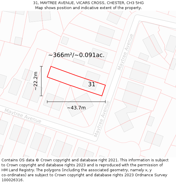31, MAYTREE AVENUE, VICARS CROSS, CHESTER, CH3 5HG: Plot and title map