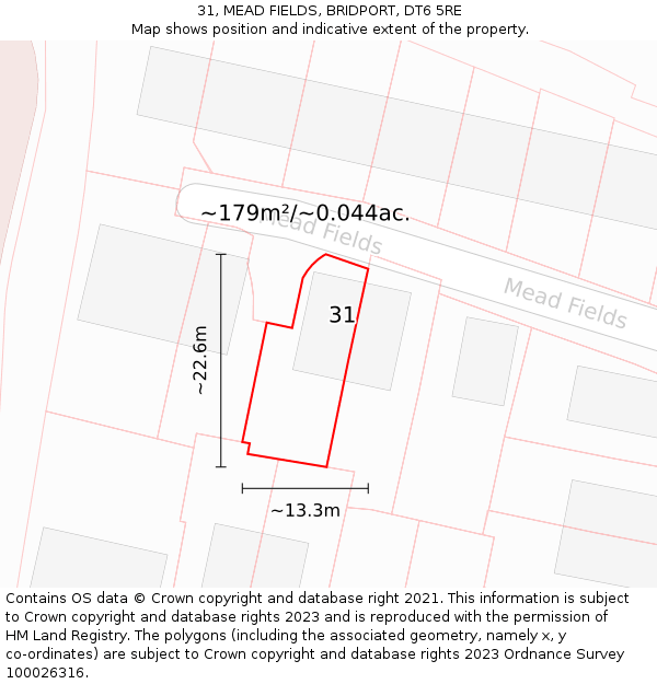 31, MEAD FIELDS, BRIDPORT, DT6 5RE: Plot and title map
