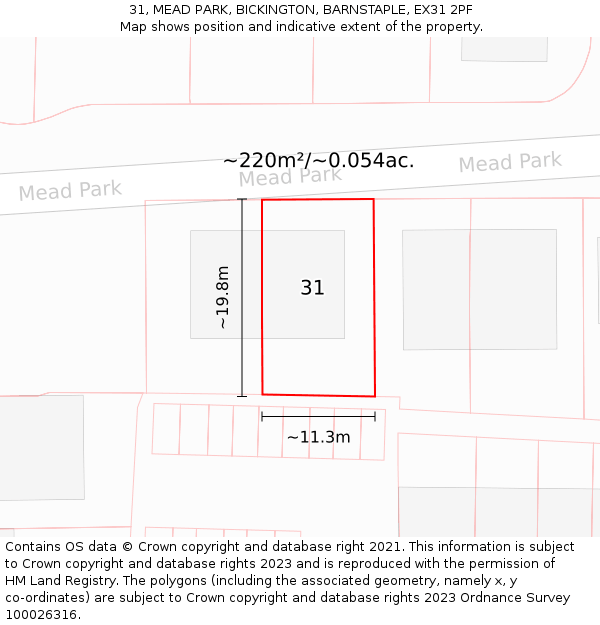 31, MEAD PARK, BICKINGTON, BARNSTAPLE, EX31 2PF: Plot and title map