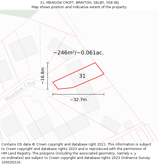 31, MEADOW CROFT, BRAYTON, SELBY, YO8 9EJ: Plot and title map