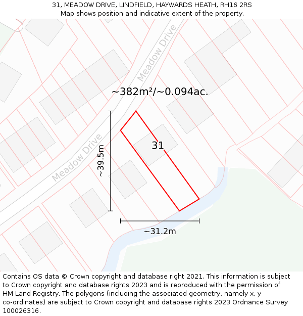31, MEADOW DRIVE, LINDFIELD, HAYWARDS HEATH, RH16 2RS: Plot and title map