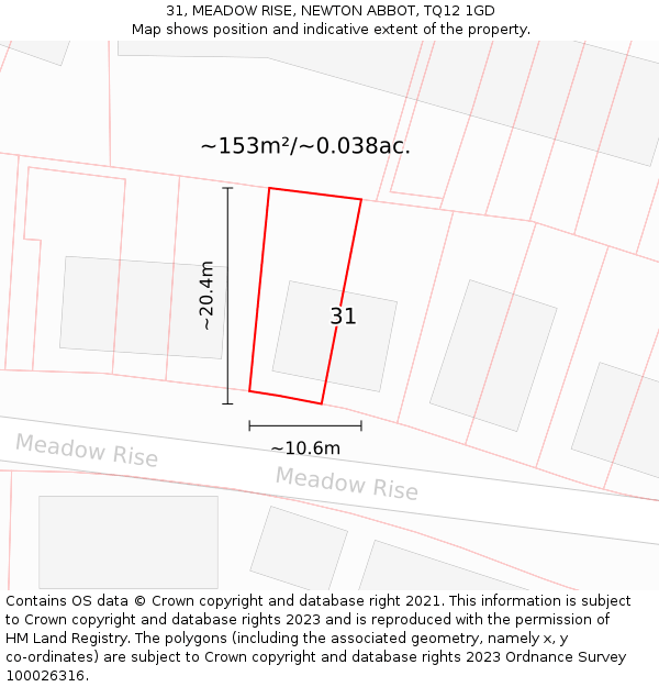 31, MEADOW RISE, NEWTON ABBOT, TQ12 1GD: Plot and title map
