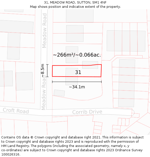 31, MEADOW ROAD, SUTTON, SM1 4NF: Plot and title map