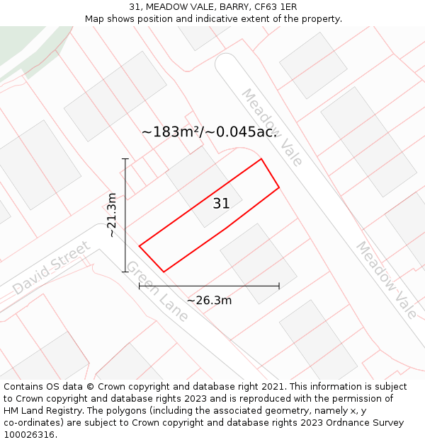 31, MEADOW VALE, BARRY, CF63 1ER: Plot and title map