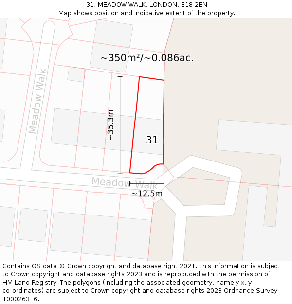 31, MEADOW WALK, LONDON, E18 2EN: Plot and title map