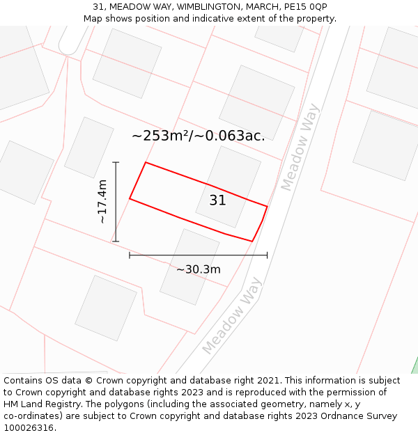 31, MEADOW WAY, WIMBLINGTON, MARCH, PE15 0QP: Plot and title map