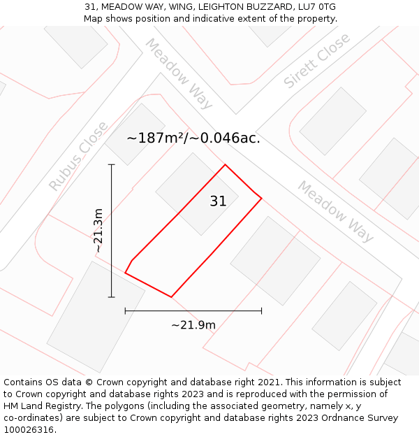 31, MEADOW WAY, WING, LEIGHTON BUZZARD, LU7 0TG: Plot and title map