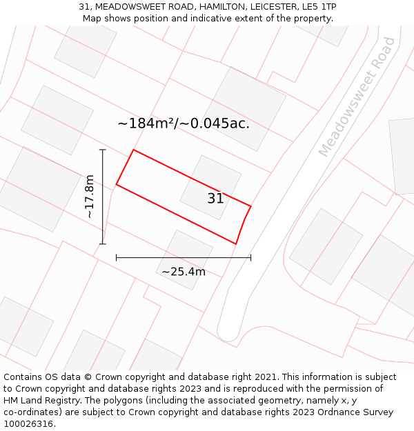 31, MEADOWSWEET ROAD, HAMILTON, LEICESTER, LE5 1TP: Plot and title map