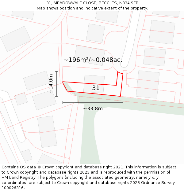 31, MEADOWVALE CLOSE, BECCLES, NR34 9EP: Plot and title map