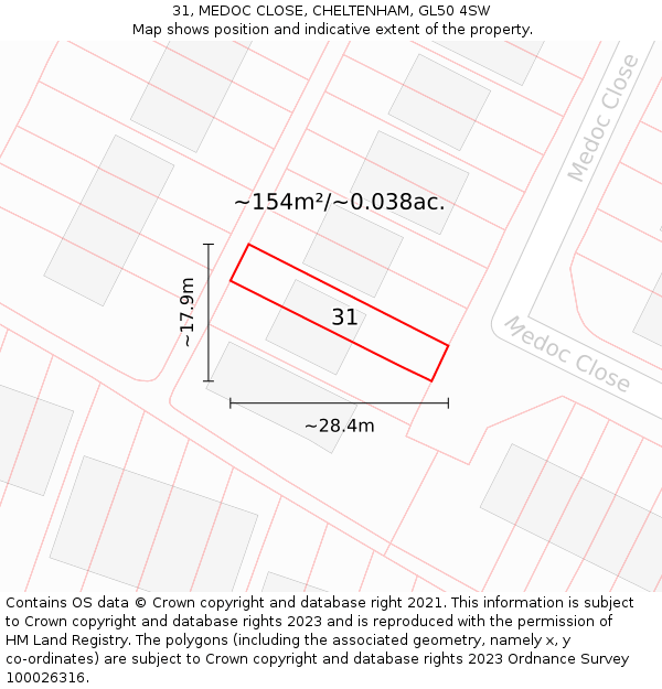 31, MEDOC CLOSE, CHELTENHAM, GL50 4SW: Plot and title map