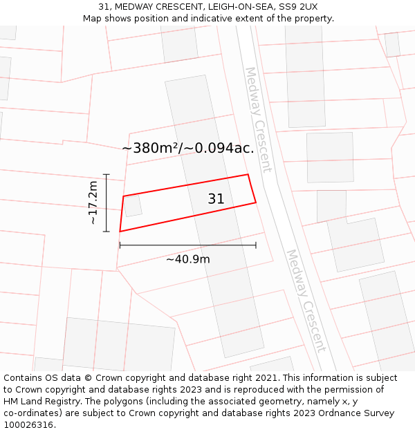 31, MEDWAY CRESCENT, LEIGH-ON-SEA, SS9 2UX: Plot and title map