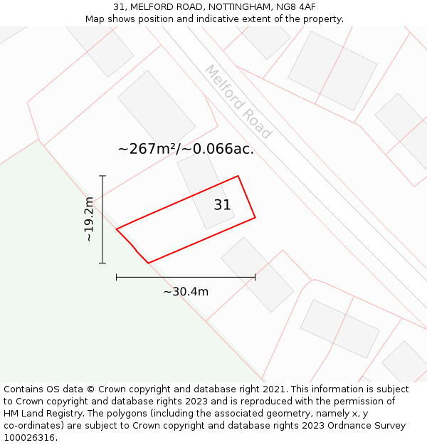 31, MELFORD ROAD, NOTTINGHAM, NG8 4AF: Plot and title map