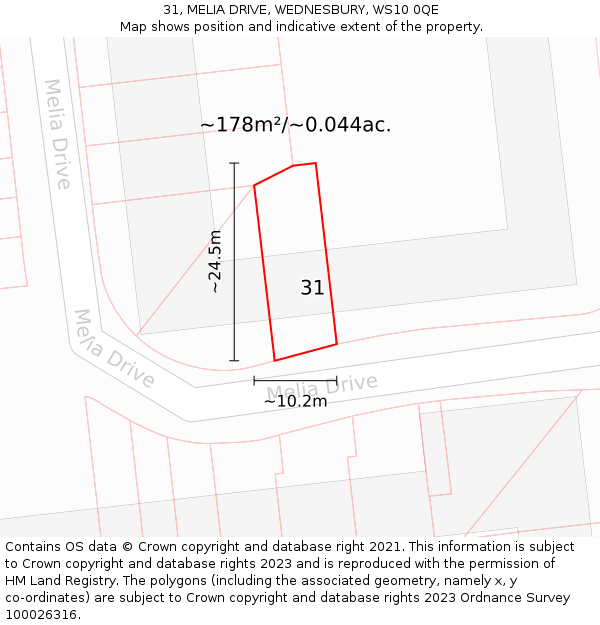 31, MELIA DRIVE, WEDNESBURY, WS10 0QE: Plot and title map