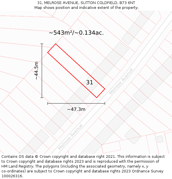 31, MELROSE AVENUE, SUTTON COLDFIELD, B73 6NT: Plot and title map