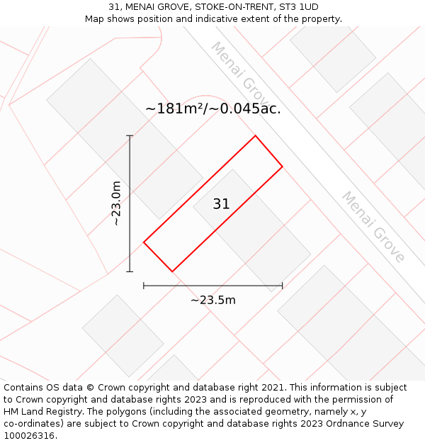 31, MENAI GROVE, STOKE-ON-TRENT, ST3 1UD: Plot and title map