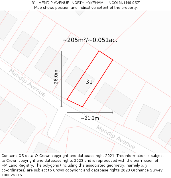 31, MENDIP AVENUE, NORTH HYKEHAM, LINCOLN, LN6 9SZ: Plot and title map