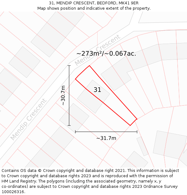 31, MENDIP CRESCENT, BEDFORD, MK41 9ER: Plot and title map