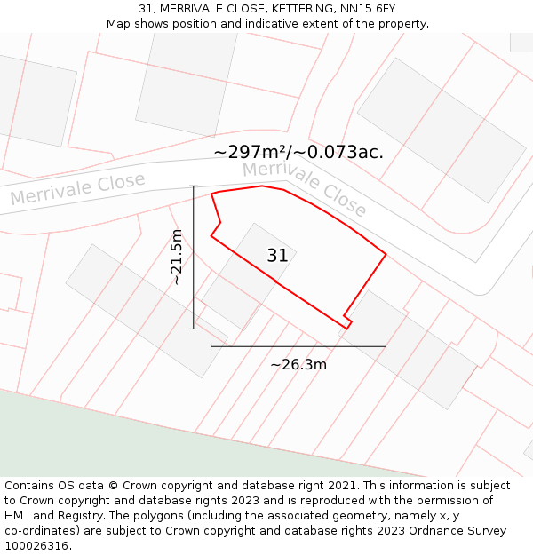 31, MERRIVALE CLOSE, KETTERING, NN15 6FY: Plot and title map