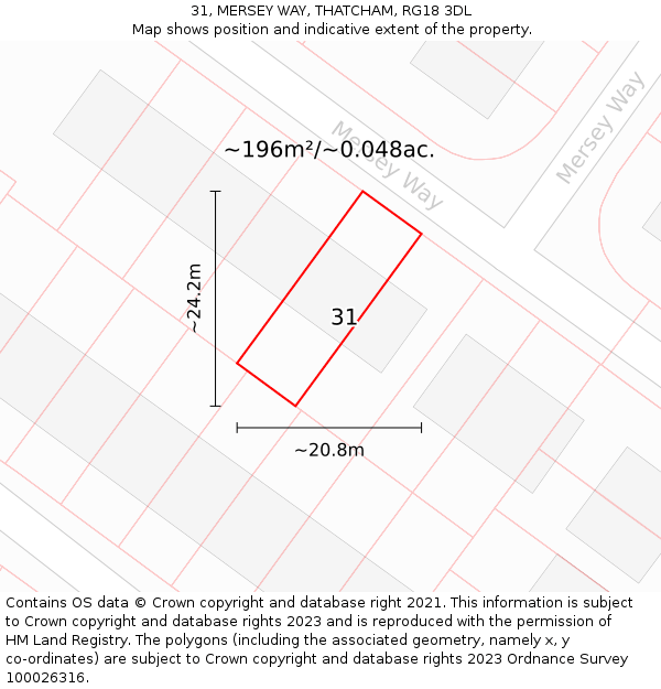 31, MERSEY WAY, THATCHAM, RG18 3DL: Plot and title map