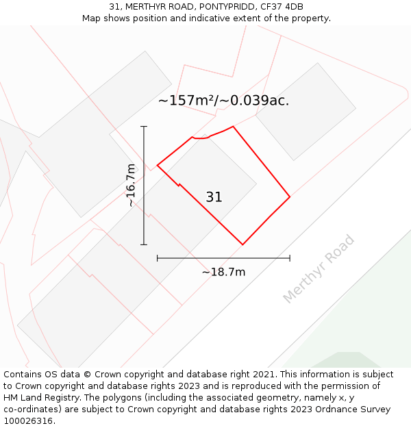 31, MERTHYR ROAD, PONTYPRIDD, CF37 4DB: Plot and title map
