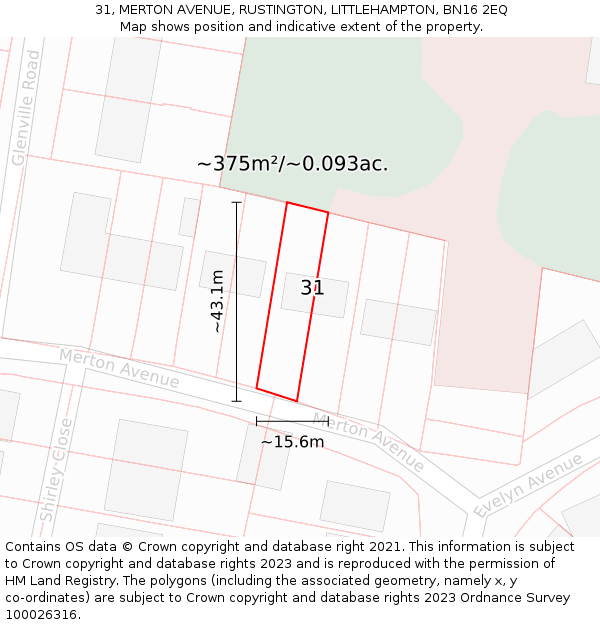 31, MERTON AVENUE, RUSTINGTON, LITTLEHAMPTON, BN16 2EQ: Plot and title map